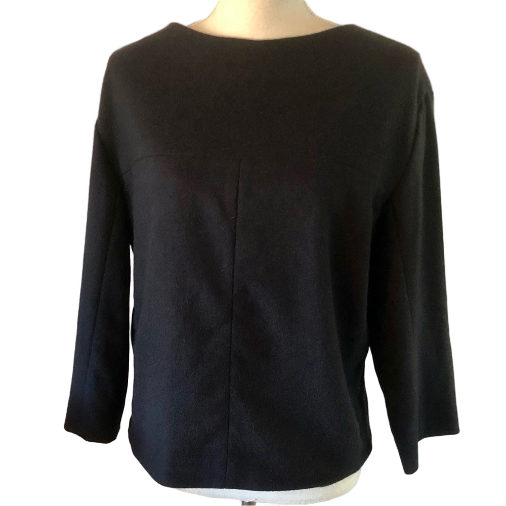 Narciso Rodriguez Black Wool Top Women's Boxy Boatneck 3/4 Sleeves Back Zipper - Picture 4 of 15